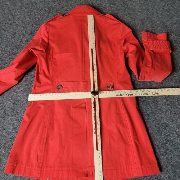 Theory Trench Coat Womens Size P Petite Double Breasted Orange Jacket - Picture 12 of 14